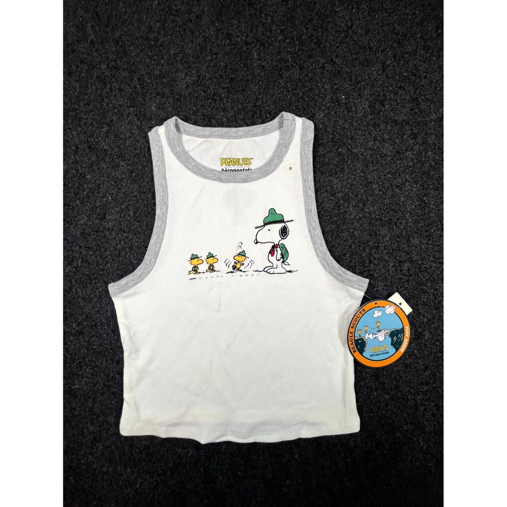 Peanuts Aeropostale Snoopy Beagle Scouts Tank Top Juniors Small White Ribbed